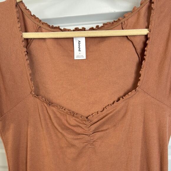 NWOT Abound Tan Ruched Babydoll Mini Dress - Picture 3 of 6